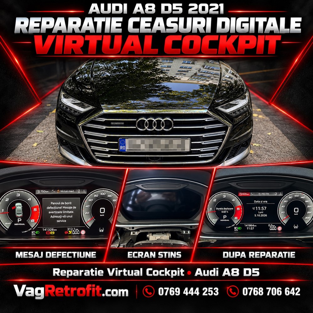 Poza - Audi A8 D5 2021 Reparatie Ceasuri Bord Digitale Virtual Cockpit Ceasuri Bord Stinse / Display Negru