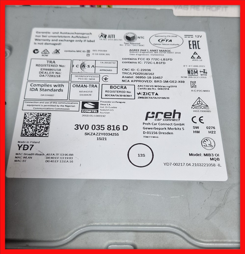 Poza 2 - Unitate Navigatie Multimedia MIB 3 Skoda Superb 3 Kodiaq Karoq 3V0035816D 3V0 035 816 D