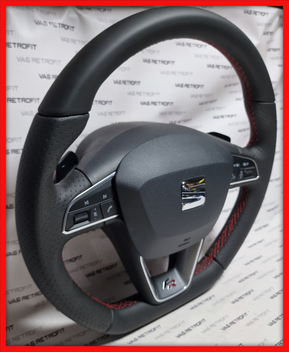Poza 3 - Volan Sport Piele Perforata Seat FR Leon Ateca Ibiza Cu Padele Fara Padele Original