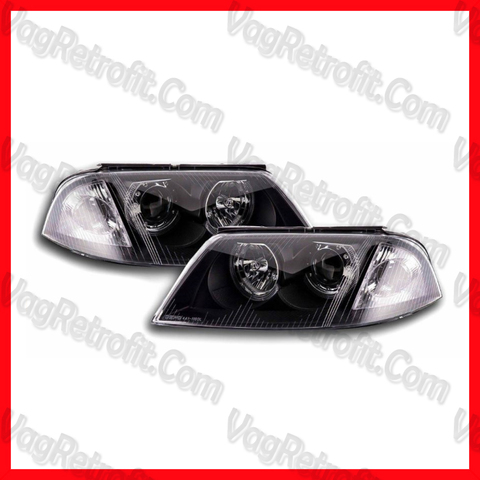 Pair Hella Look Headlight Set For VW Passat B5/3BG Facelift 2000-2005 - Clear Lens H7 Halogen